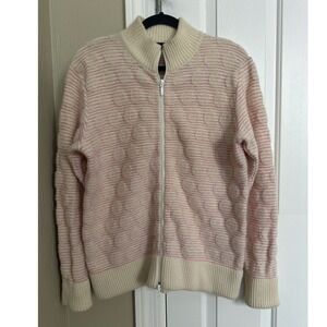 VTG dot com New Zealand Merino Angora Wool Full Zip‎ Cardigan Sweater Pink Cream